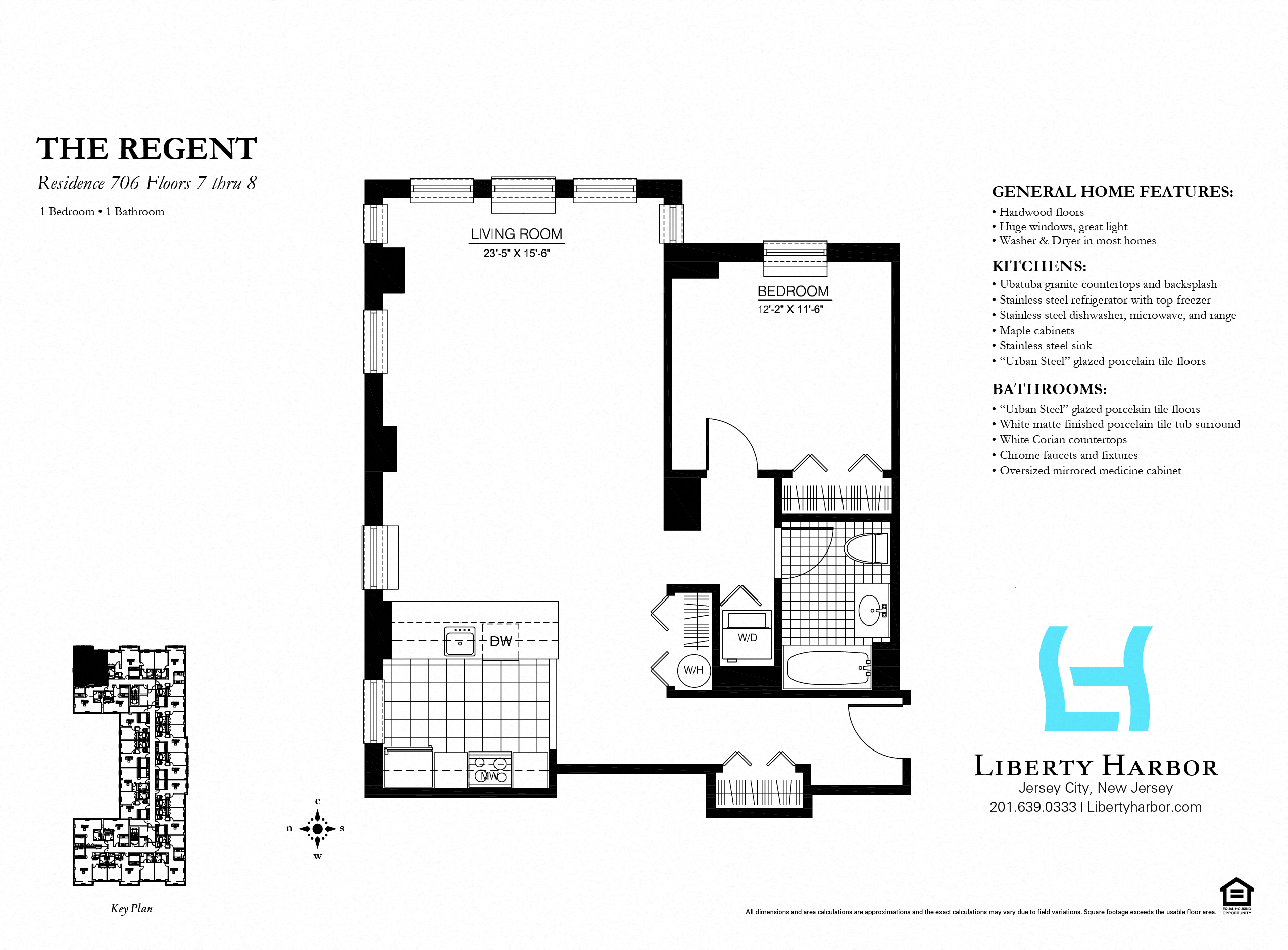 Floor plan for 1 bed, 1 bath, 948 sqft